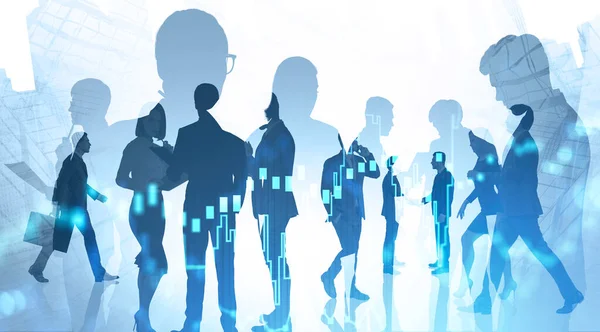 Silhouettes Business People Working Together Abstract City Double Exposure Blurry — Stock Photo, Image