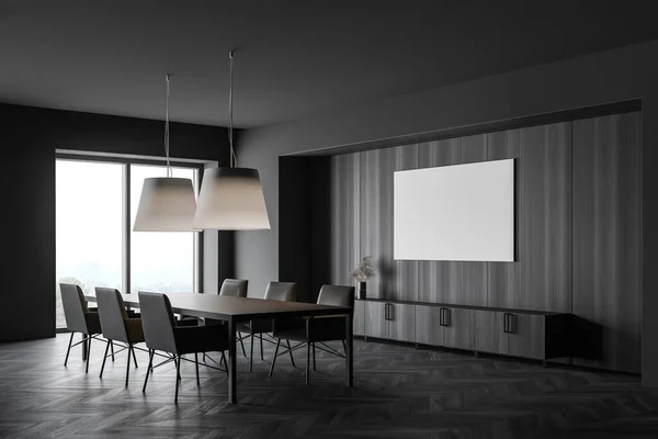 Corner Spacious Dining Room Grey Wooden Walls Dark Wooden Floor — Stock Photo, Image