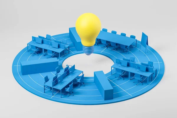 Concept Van Brainstormen Helder Idee Abstract Beeld Met Blauw Kantoormeubilair — Stockfoto