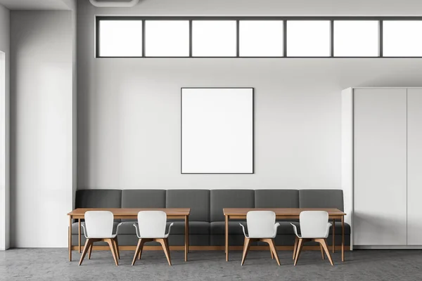 Vertical Mock Poster Frame Hanging Grey Sofa Modern Cafe Interior — Stock Photo, Image