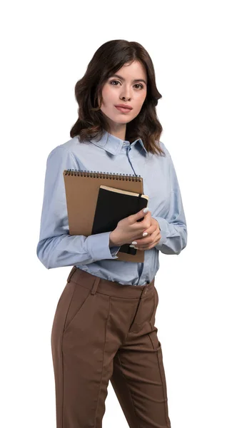 Isolated Half Length Portrait Beautiful Young Businesswoman College Student Wavy — Stock Photo, Image