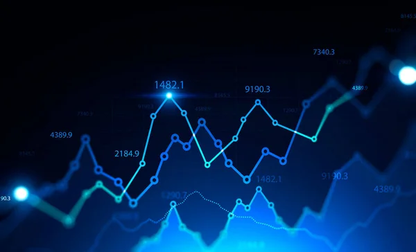 Conceito Bolsa Valores Brilhante Futurista Embaçado Azul Gráficos Digitais Sobre — Fotografia de Stock