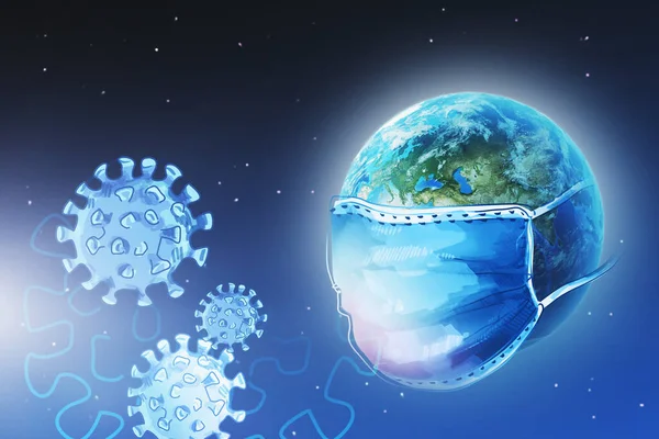 Planeta Terra Usando Máscara Protetora Ncov Covid Coronavirus Pandemia Cura — Fotografia de Stock