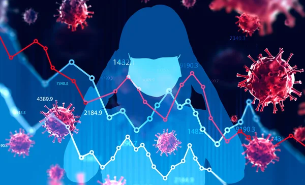 Стресована Бізнес Леді Маскуванні Силуетів Через Економічну Кризу Через Пандемію — стокове фото