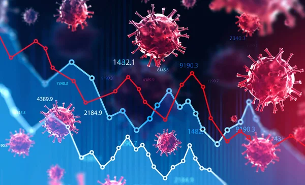 Ncov 2019 Covid Coronavirus Double Exposure Blumber Falling Financial Graphs — стоковое фото