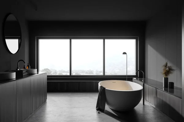 Intérieur Salle Bain Hôtel Avec Des Murs Bois Gris Foncé — Photo