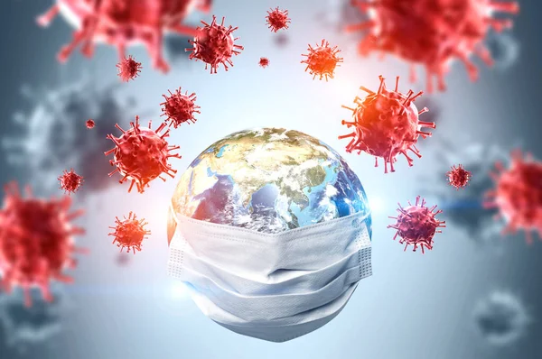 2018 Planet Earth Mask Surrounded Scredry Coronavirus 2019 Ncov Covid — 스톡 사진