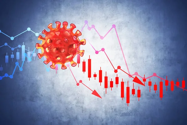 2019 Ncov Coronavirus Eskiz Düşen Grafikler Beton Duvar Arka Planında — Stok fotoğraf