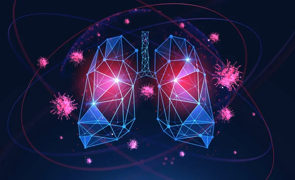 Digital lungs interface, blurry coronavirus and planet hologram over dark blue background. Concept of 2019 ncov coronavirus pandemic and respiratory disease. 3d rendering toned image double exposure