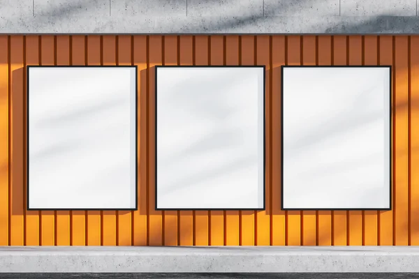 Exterior Stylish Building Orange Stone Walls Three Vertical Mock Posters — Stock Photo, Image