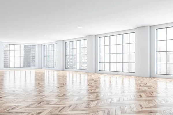 Corner Spacious Luxury Office Room White Walls Wooden Floor Big — Stock Photo, Image