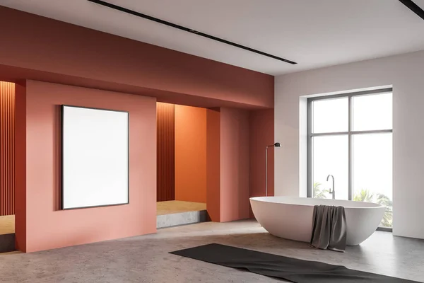 Coin Salle Bain Spacieuse Avec Des Murs Blancs Orange Sol — Photo