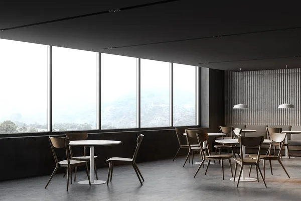 Ecke Des Stilvollen Loft Restaurants Mit Grauen Wänden Betonboden Gemütlichem — Stockfoto