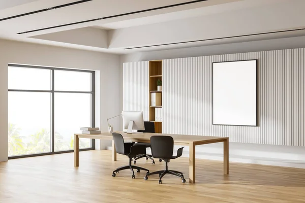 Corner Stylish Ceo Office White Walls Wooden Floor Comfortable Computer — Stock Photo, Image