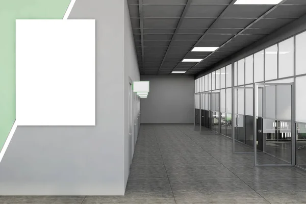 Interior Modern Open Space Office Hall Grey Green Walls Tiled — Stock Photo, Image