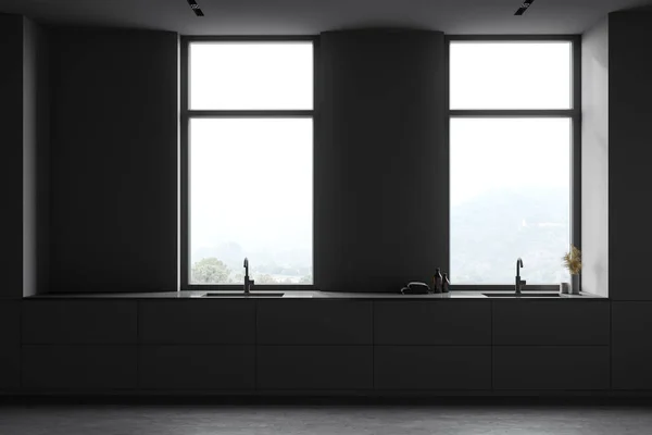 Intérieur Salle Bain Luxe Avec Murs Gris Foncé Sol Béton — Photo