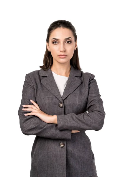 Isolated Half Length Portrait Confident Beautiful Young Businesswoman Dark Hair — Stock Photo, Image