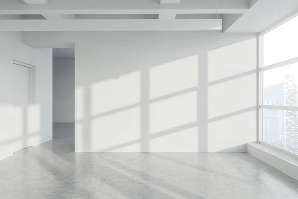 Empty White Wall Panoramic Industrial Style Office Concrete Floor Closed — Stock Photo, Image