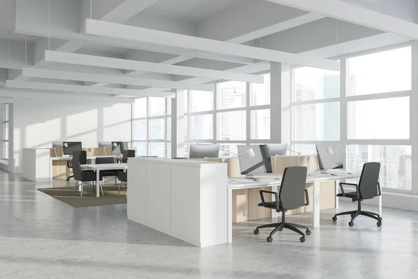 Corner Modern Industrial Style Open Space Office White Walls Concrete — Stock Photo, Image