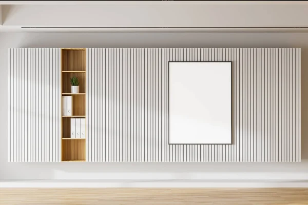 Interior Minimalistic Living Room Office White Walls Wooden Floor Bookcase — Stock Photo, Image