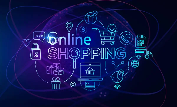 Futuristisch Leuchtende Online Shopping Schnittstelle Mit Doppelter Belichtung Des Verschwommenen — Stockfoto