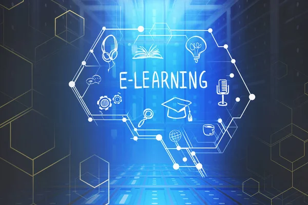 Schizzo Creativo Learning Ologramma Cerebrale Con Doppia Esposizione Data Center — Foto Stock