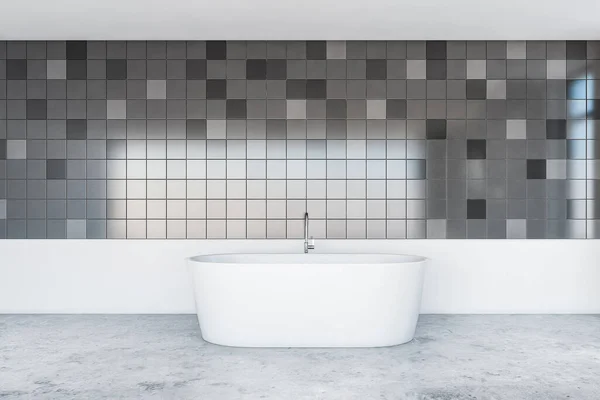 Інтер Стильної Мінімалістичної Ванної Кімнати Сірою Плиткою Білими Стінами Бетонною — стокове фото