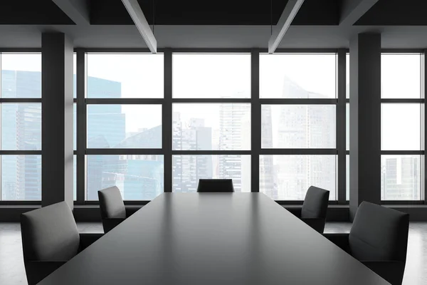 Interior Panoramic Meeting Room Grey Walls Concrete Floor Long Conference — Stock Photo, Image