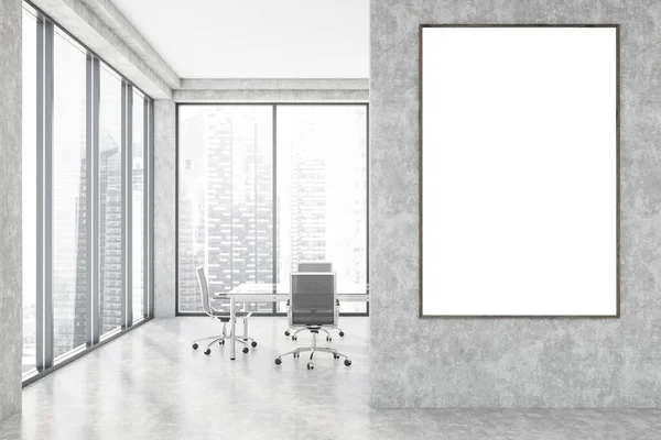 Interior Panoramic Meeting Room Loft Style Concrete Walls Floor Long — Stock Photo, Image