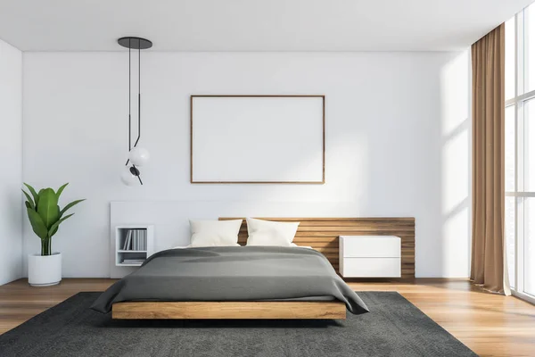 Interior Modern Scandinavian Style Bedroom White Wooden Walls Comfortable King — Stock Photo, Image