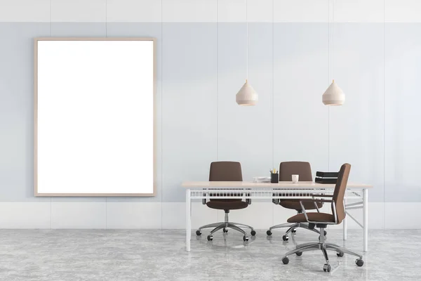 Interior Oficina Ceo Minimalista Con Paredes Panel Blanco Piso Hormigón —  Fotos de Stock
