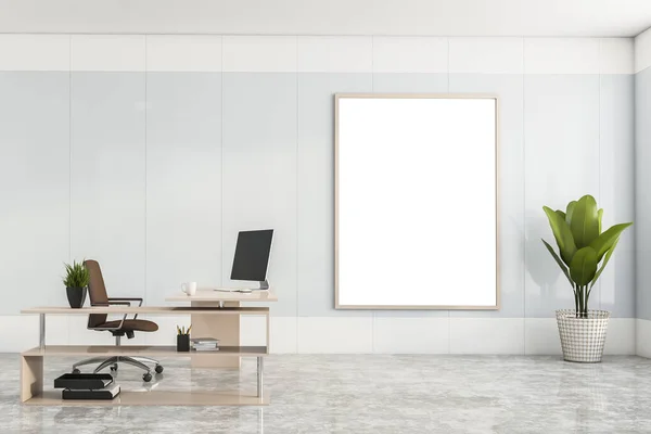 Interior Oficina Ceo Minimalista Con Paredes Panel Blanco Piso Hormigón — Foto de Stock