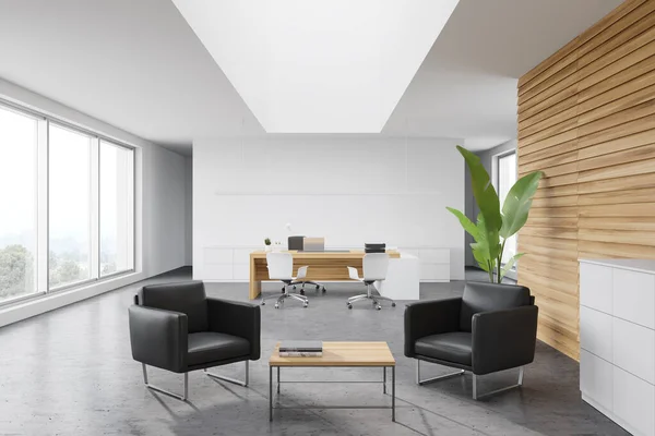 Interieur Des Stilvollen Ceo Office Mit Weißen Und Hölzernen Wänden — Stockfoto