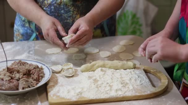 Hausgemachte Fleischklößchen Klöße Teigtaschen Mit Hackfleisch Kochen Der Küche Hausgemachte — Stockvideo