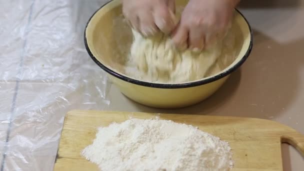 Ugniatać Ciasto Ugniatać Ciasto Rękami Ugniatać Ciasto Rękami Misce Mov — Wideo stockowe