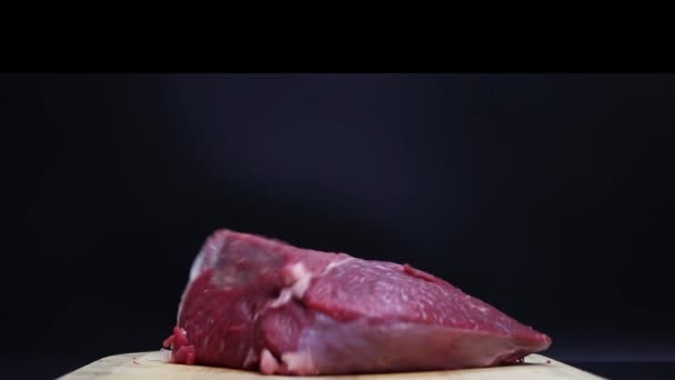 Put Raw Meat Cutting Board — Stock Video