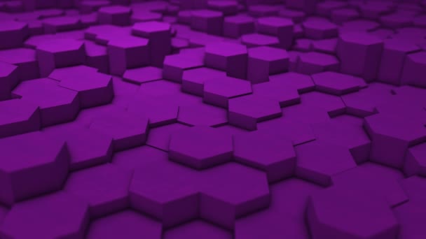 4K Superficie geométrica hexágono abstracta, textura mínima púrpura, fluctuación aleatoria del fondo del movimiento del lienzo . — Vídeos de Stock