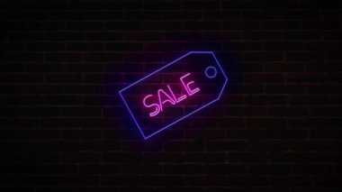 Promosyon videosu için 4k indirimli neon tabela arka planı. Satış ve geçiş konsepti