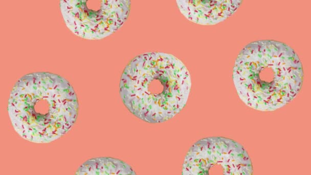 Glazed donuts rotating around donut on orange background, 3d video animation. — Stock Footage Glazed donuts rotating around donut on orange background, 3d video animation. Video Clip
