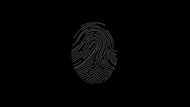 Siyah beyaz parmak izi animasyonu, biyometrik tarayıcı konsepti.