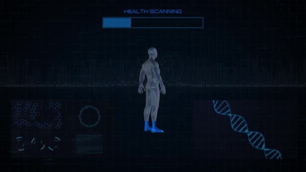 Escaneo de salud procedimiento médico, rotación del cuerpo humano en la animación de vídeo . — Vídeos de Stock