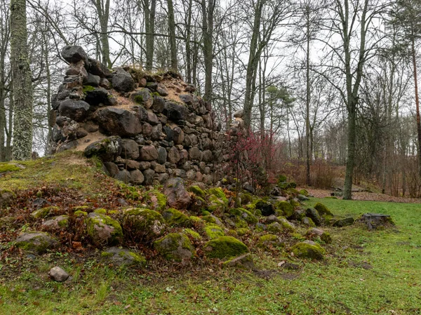 Landschaft Mit Alten Burgruinen Regnerischem Und Nebligem Herbsttag — Stockfoto