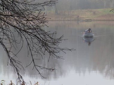 Dişlerle kaplı nehrin yakınındaki çıplak ağaçların puslu manzarası