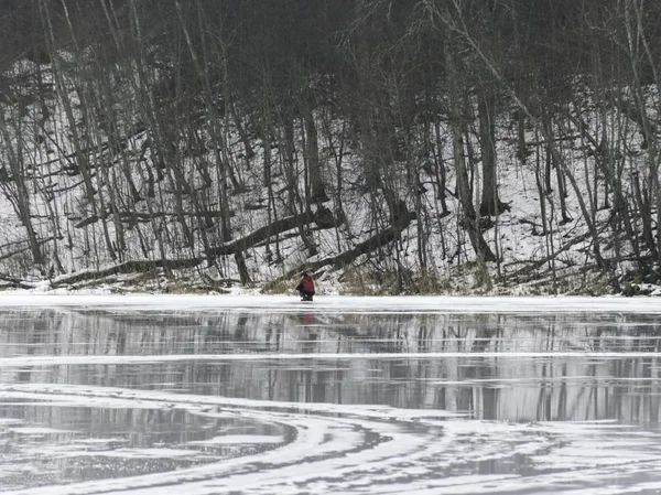 Pescadores Gelo Geleiras Bonitas Gelo Água Inverno — Fotografia de Stock