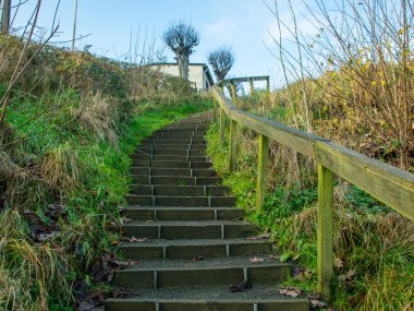 Yukarı çıkan merdivenler, sonbahar yaprakları...