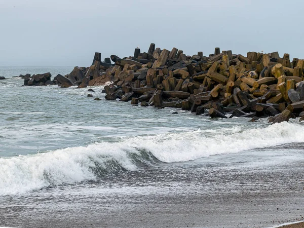 Paisagem Com Cais Pedra Mar — Fotografia de Stock