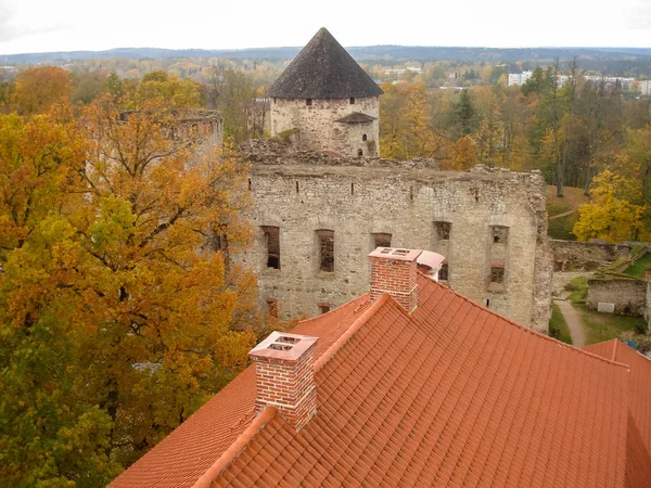 古い城の屋根とカラフルな木々の風景 — ストック写真