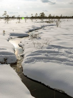 Beyaz kar ve nehirli resim