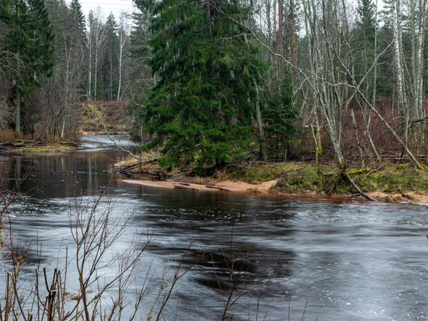 Paisaje con acantilado de arenisca en la orilla del río — Foto de Stock