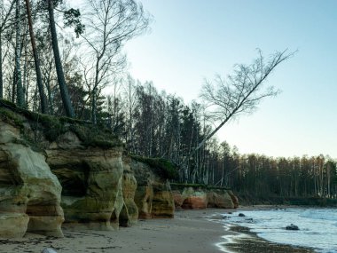 Güneşin doğuşunda kumtaşı kayalıklarıyla manzara